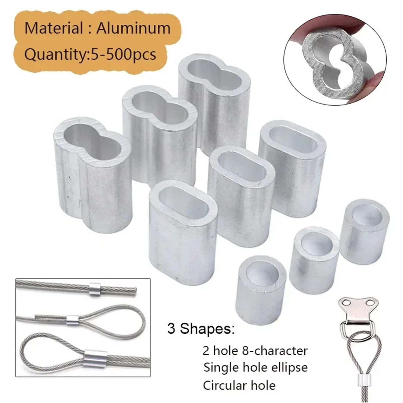 Anello a crimpare in alluminio, Manicotti a crimpare for cavi in ​​alluminio Confezione da 5-500 pezzi M0.5-M12 for funi metalliche e(M3 200pcs Two hole)