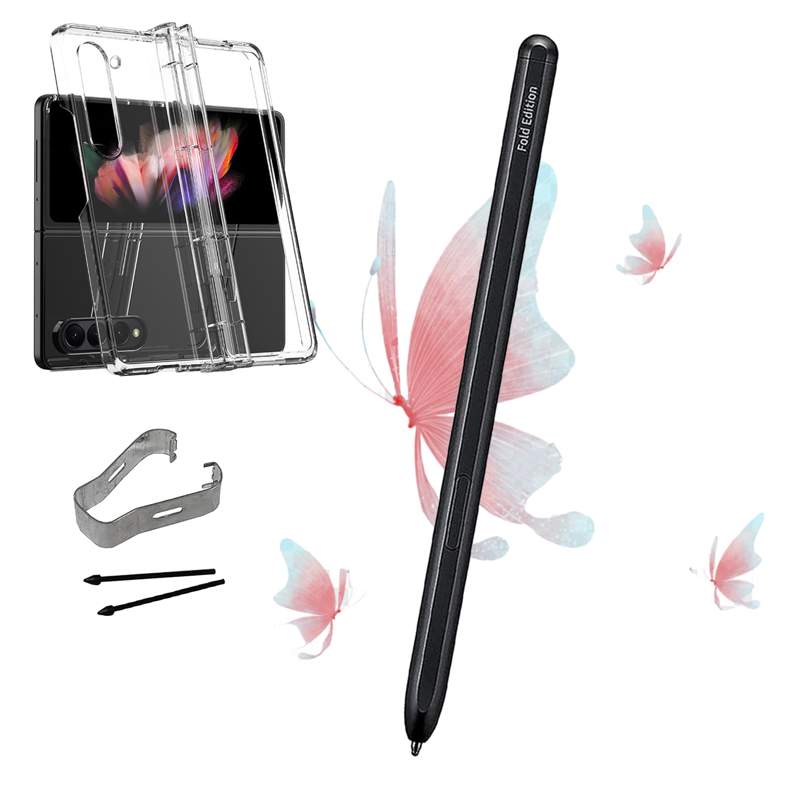 2Pcs/Set Galaxy Z Fold 5 S Pen Fold Edition With Case Compatible With Samsung Z Fold5 5G Stylus Pen WIth Case For Samsung Galaxy Z Fold5 5G S Pen + 360 Case Black