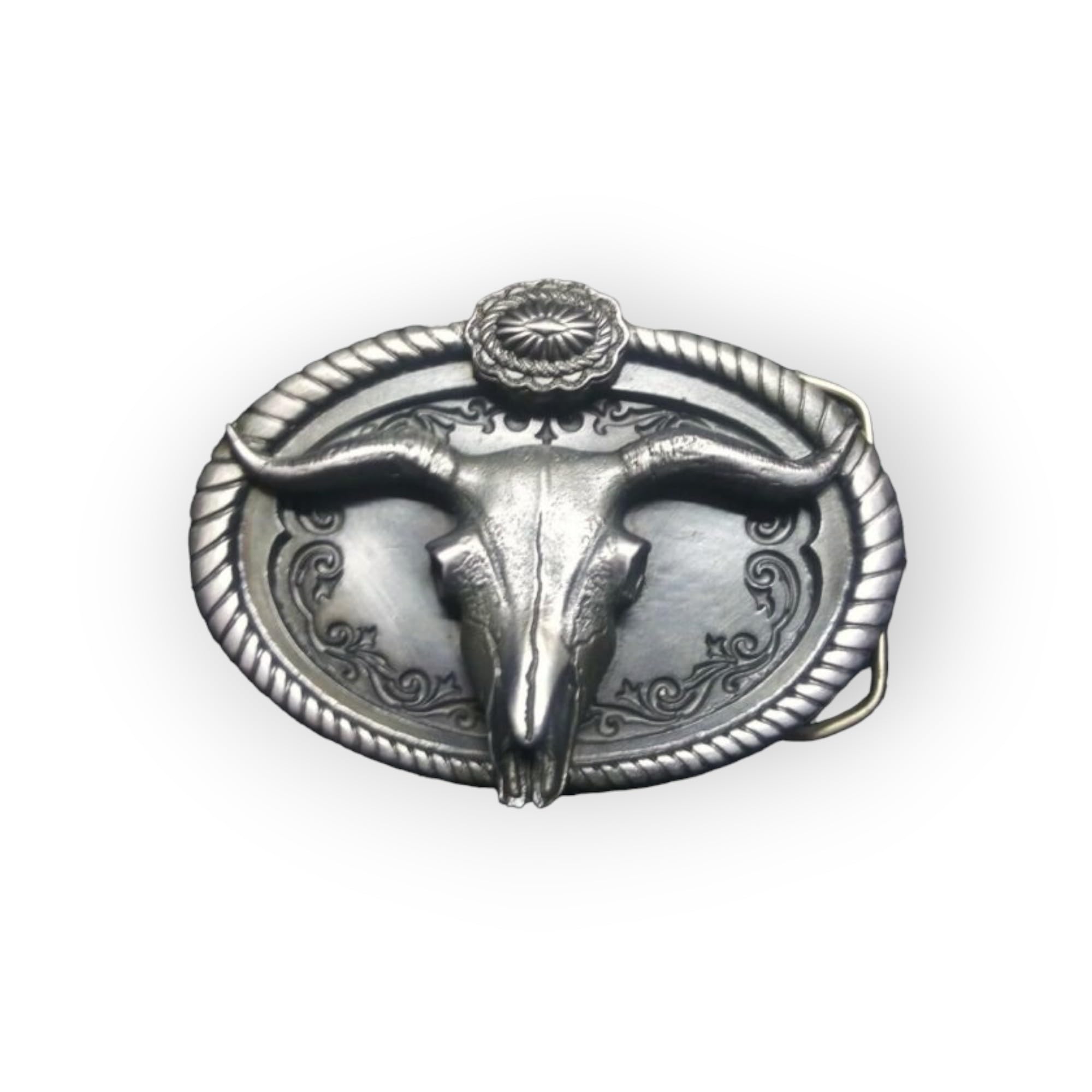 Men Fashion Belt Buckle Western Metal Bull Skull Longhorn Cow Head Silver Pewter (Make Your Own Design With Pictures)