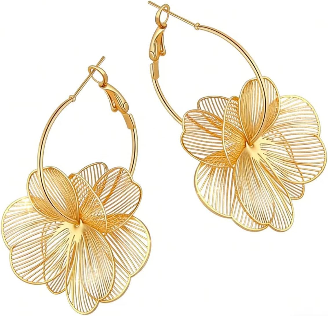 Gold Floral Drop Earrings for Women