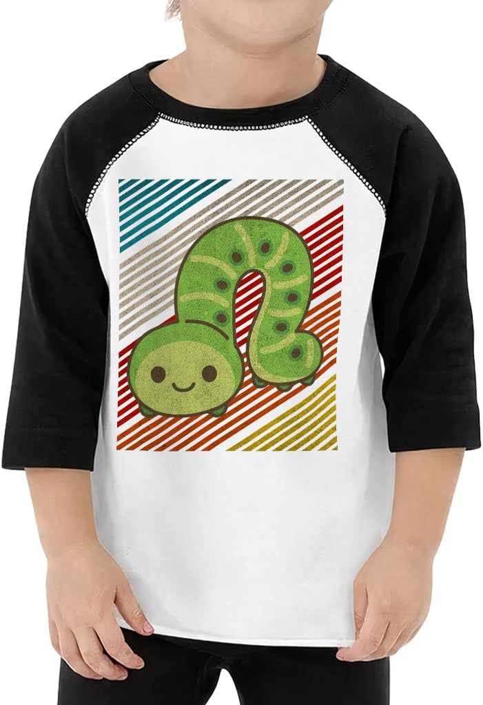 Cute Print Toddler Baseball T-Shirt - Caterpillar 3/4 Sleeve T-Shirt - Colorful Kids' Baseball Tee