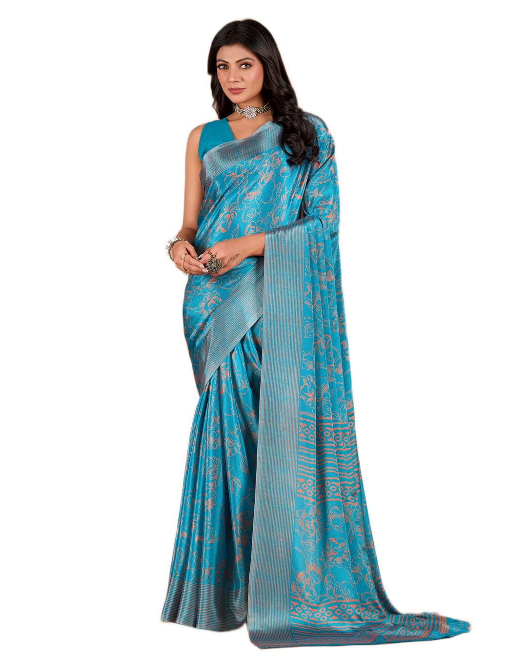Women's Crepe Silk Floral Printed Saree with Unstitched Blouse - AVM_TUR_RAMA-image-21