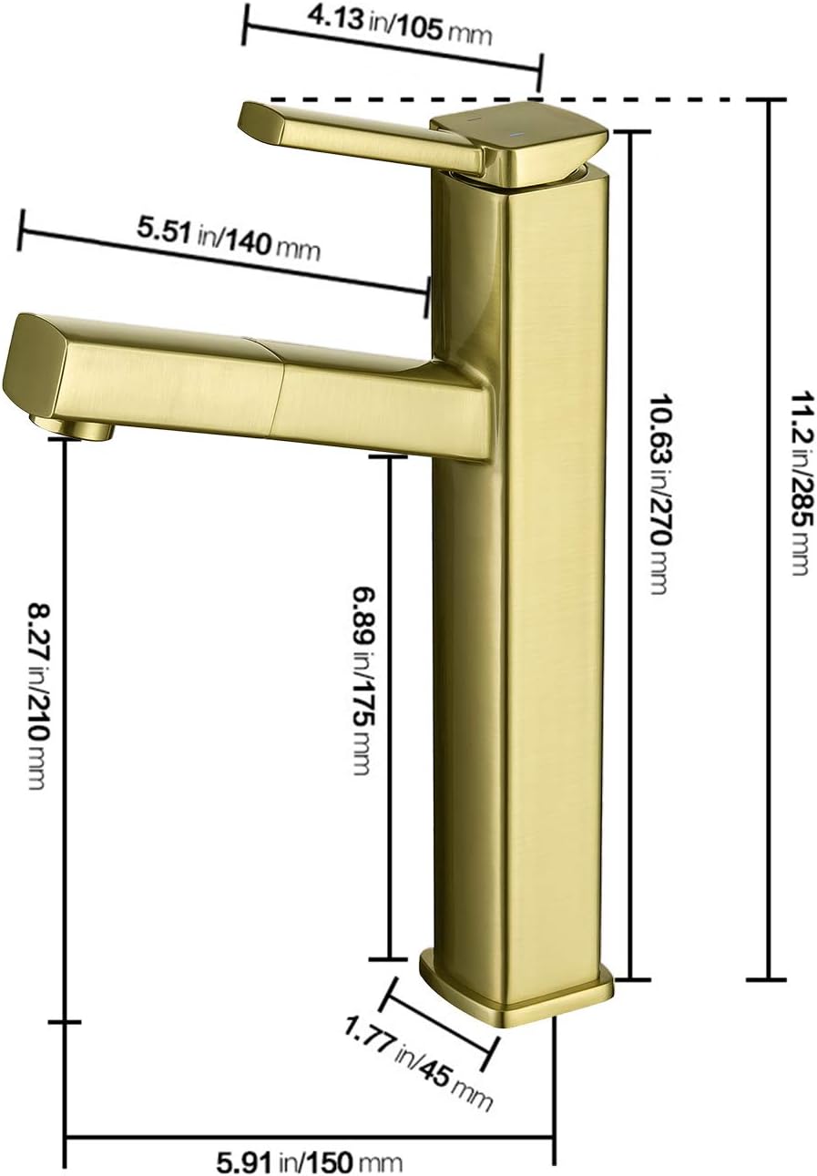 Best Promo KAIYING Bathroom Pull Down Vessel Sink Faucet, Lavatory Single Hole Basin Sink Faucet with Pull Out Sprayer, Single Handle Utility Kitchen Mixer Tap with Rotating Spout (Tall, Brushed Gold) 🛒 Flash Sale KAIYING Bathroom Pull Down Vessel Sink Faucet, Lavatory Single Hole Basin Sink Faucet with Pull Out Sprayer, Single Handle Utility Kitchen Mixer Tap with Rotating Spout (Tall, Brushed Gold)
