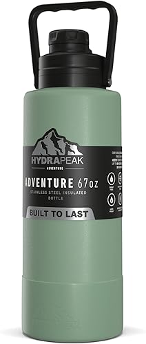 Hydrapeak Adventure - Botella de agua aislada de 67 onzas con asa termo grande de acero inoxidable con funda de goma a juego aislamiento de doble
