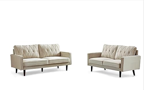 Container Furniture Direct S5742N - Sofá de terciopelo copetudo de estilo moderno para sala de estar con tapicería de tela suave y marco de madera