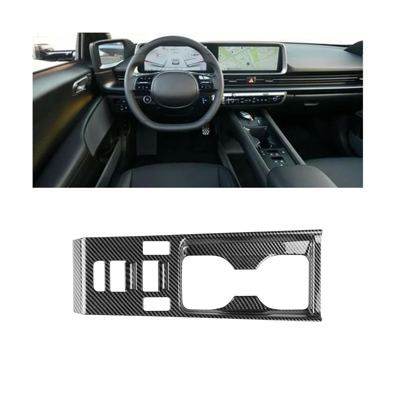 Pour Hyundai IONIQ 6 2022 2023 + LHD voiture en Fiber carbone Console centrale eau support verre décoration couverture garniture autocollant Revêtement carbone console centrale Panneau