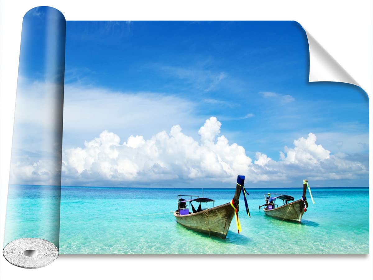 Papier Peint Bateaux de plage pour rénover facilement un grand mur blanc de salon