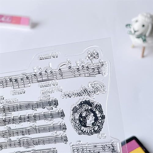 Miniatura 3 de Sellos transparentes para notas musicales, tarjetas de silicona con sentimientos, patrón de pancarta de encaje, sellos transparentes para decoración