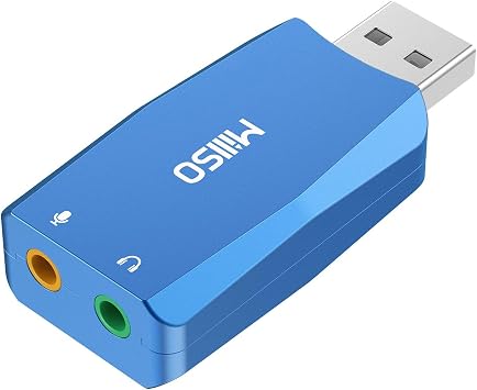 MillSO External USB Sound Card with Internal Recording Function, Portable USB to 3.5mm Audio Jack Adapter for PC, Computer, Recording, Training, Streaming, Podcasting - Blue