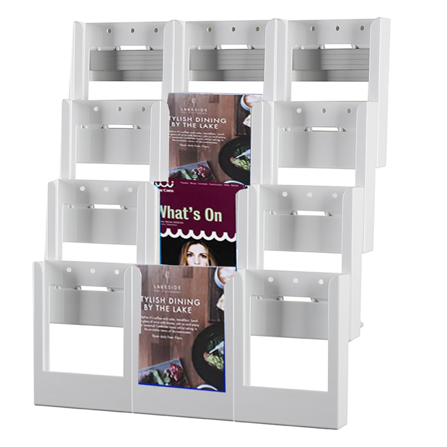 Wonderwall Expanda-stand Leaflet Holder A5 | Brochure Display Dispenser | Wall Mounted | Rail System | Coloured 12 x A5 pockets | Ideal for Reception Areas (White)