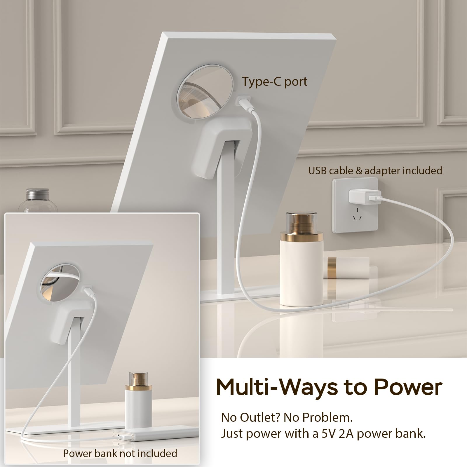ANTENLICHT Miroir Coiffeuse LED avec Grossissement 10X, Miroir de Maquillage 3 Couleurs, Mirroir Maquilleur Lumineux à Intensité Variable, Miroir de Maquillage de Table Moderne, Blanc