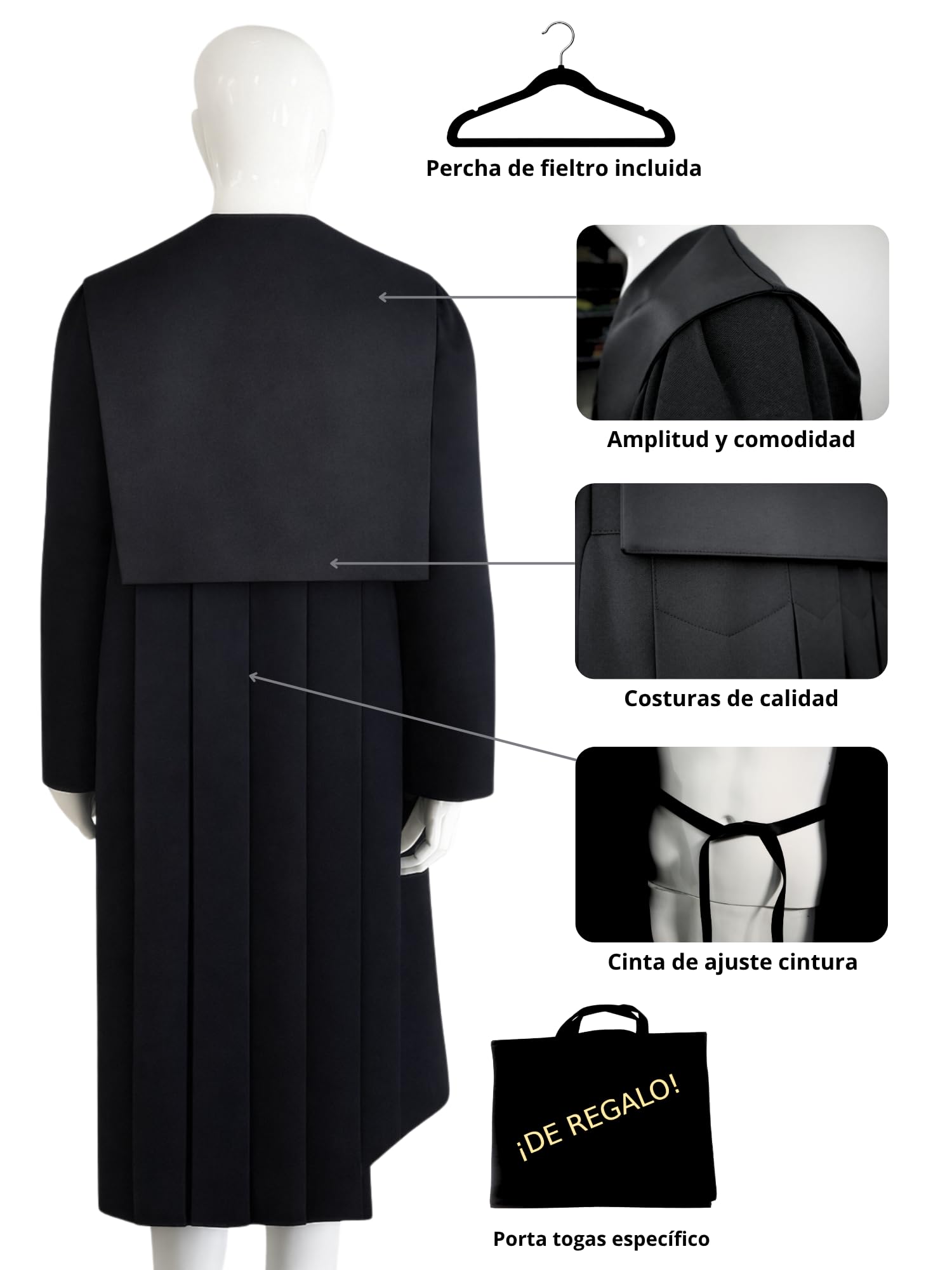 Toga profesional de Abogado fabricada en España + Bolsa de Regalo