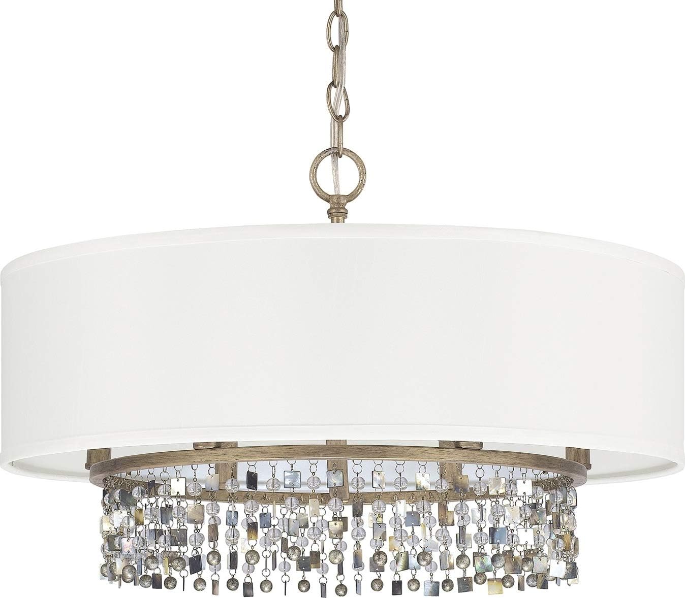 Capital Lighting 4216BG-544-CP Harper Convertible White Fabric Drum Pendant/Semi Flush with Shell, 6-Light 360 Total Watts, 16" H x 24" W, Brushed Gold