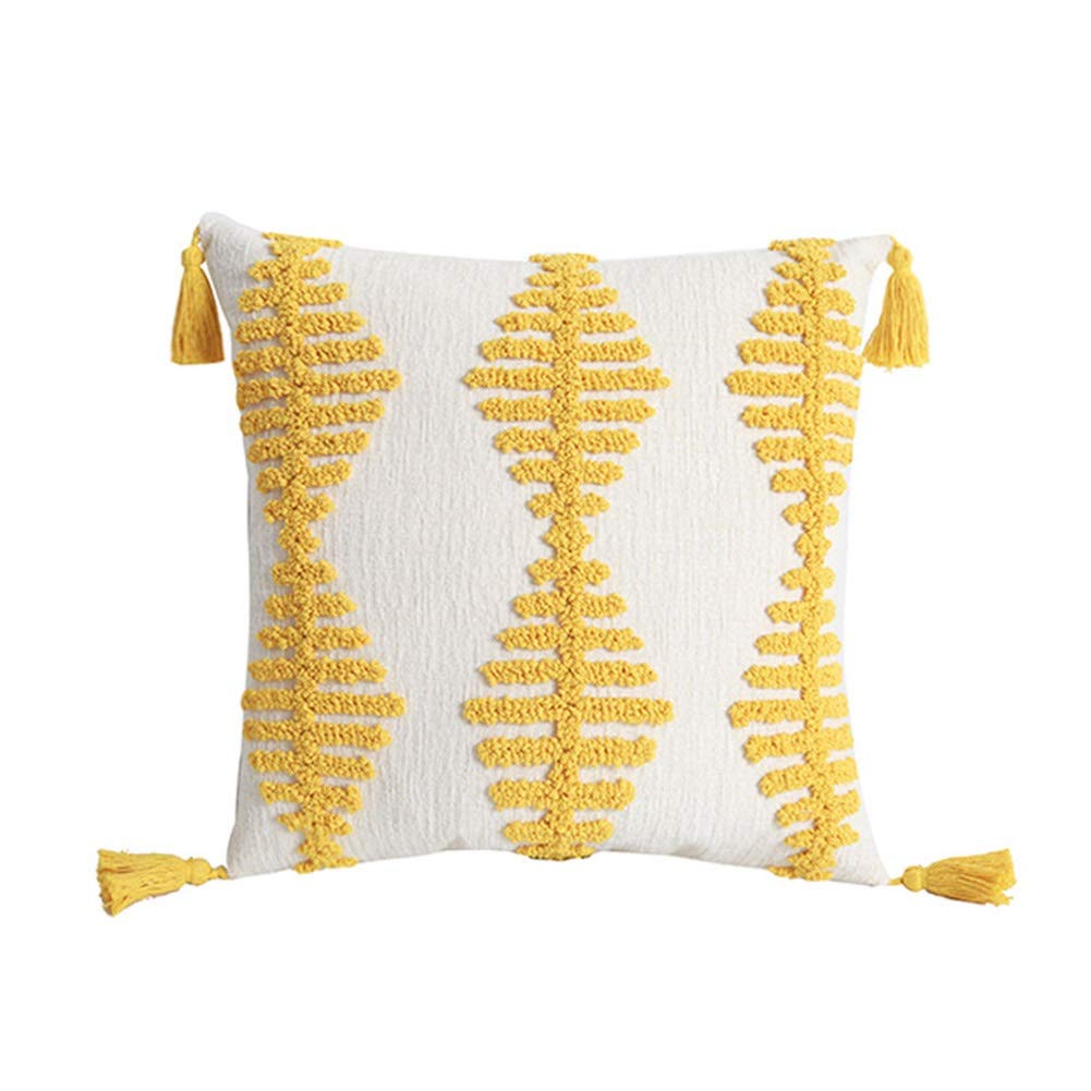 MiDuoHU Tasseled Cushion Covers, Tufted Decorative Throw Pillow Case handmade Square Pillowcases 45X45cm for Sofa Couch Bedroom Livingroom(Yellow)