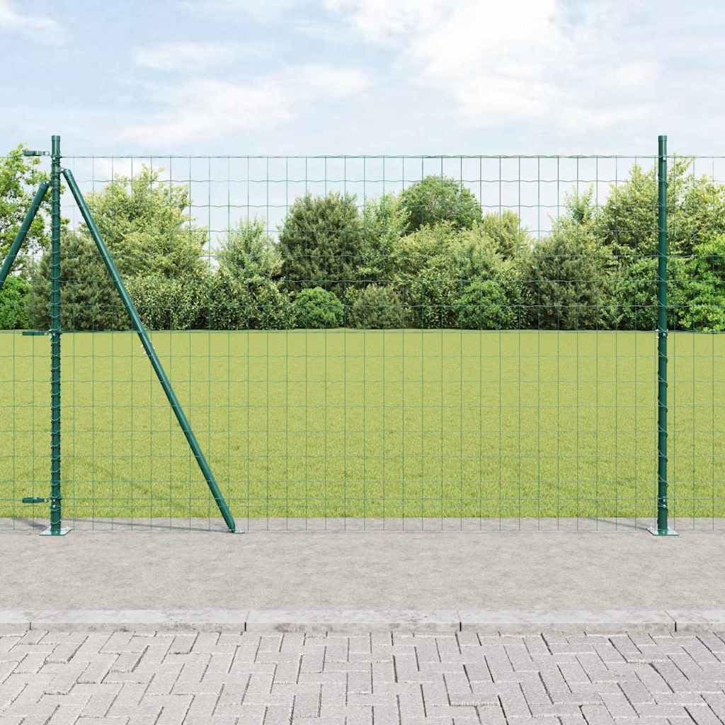 Eurovalla Set 10 m x 1,6 m verde – Valla de malla de alambre de acero con postes y alambre tensor – Juego completo de valla de jardín para delimitación de parcelas y recintos