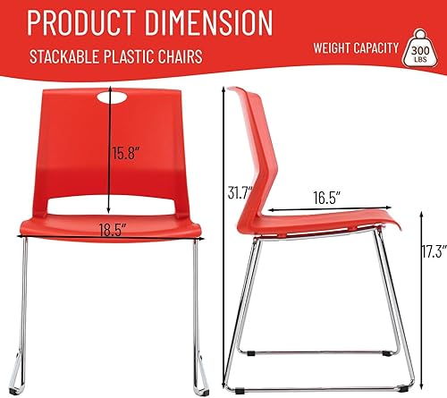 Miniatura 3 de Silla de oficina para invitados con base de trineo, silla apilable ergonómica de plástico con respaldo completo sin ruedas, silla de recepción para