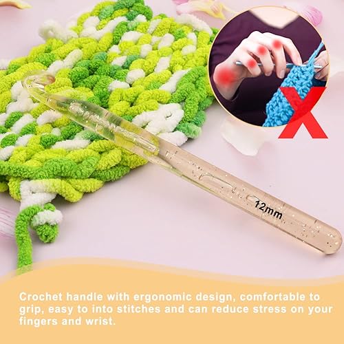 Miniatura 5 de Aguja de ganchillo de 0.472 pulgadas, ganchos de ganchillo grandes para hilo grueso, agujas de tejer ergonómicas para principiantes y ganchillo