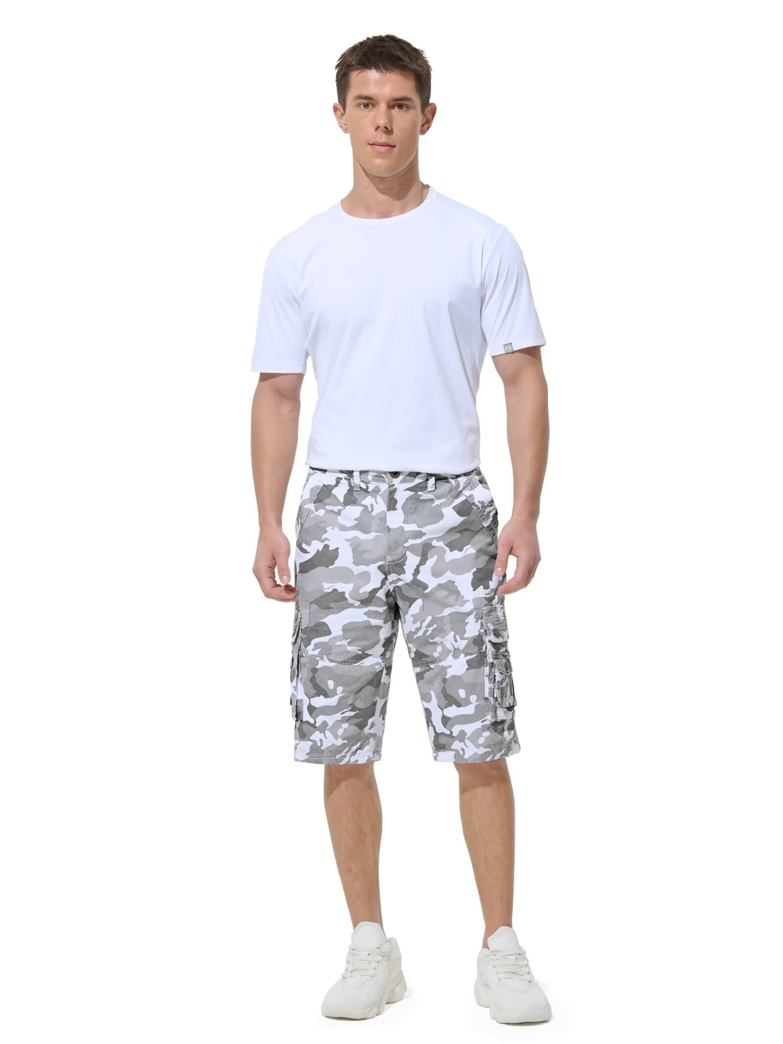 BEST SOUTH Pantalones cortos capri largos de sarga para hombre, por debajo de la rodilla, 13 pulgadas, de algodón, ajuste relajado, casual, con múltiples bolsillos