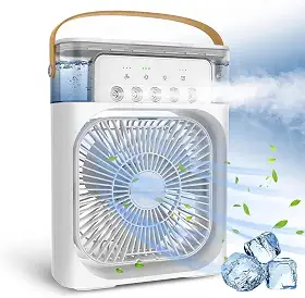 Climatizador Ventilador Aromatizador Umidificador Ar Condicionado Portátil Reservatório de Água Gelada Gelo Luz de Led Temporizador - RCM Group® (Branco)