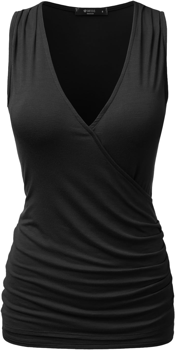 DOUBLJU Womens 3/4 Sleeve Sleeveless Tank Tops Deep V-Neck Surplice Wrap with Plus Size