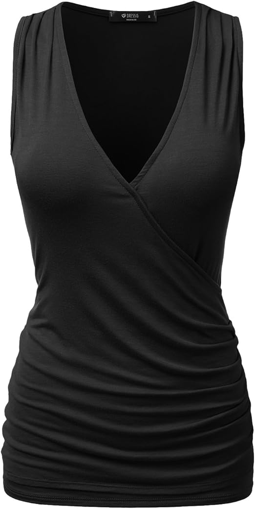 Doublju Womens Deep VNeck Surplice Wrap Sleeveless Tank Top at Amazon