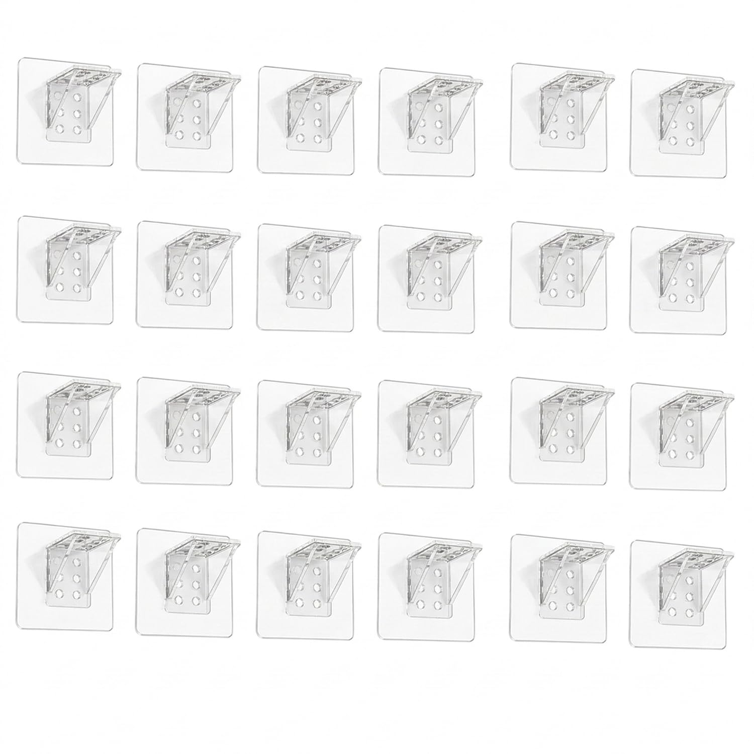 KBS Cabinet Rack Shelf Support Bracket Self Adhesive Partition Hanger Punch Free No Drill Home Kitchen Office Bathroom Bedroom Wardrobe Furniture Accessories Items Plastic Transparent (24, Count)