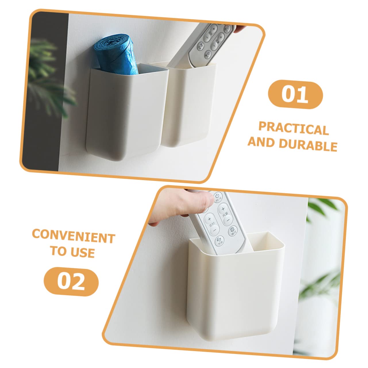 Set di 2 supporti per telecomandi da parete in plastica bianca adesiva per casa e ufficio, multiuso, per telecomandi TV e telefoni