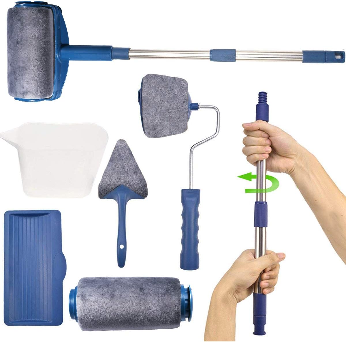 House Paint Roller Brush Kit,MSDADA Multifunctional Paint Runner Pro Kit with Extendable Rod, Paint Roller Pro, Wall Painting Brush Set for House,School & Office Wall,Ceiling Painting （Siver Gray)