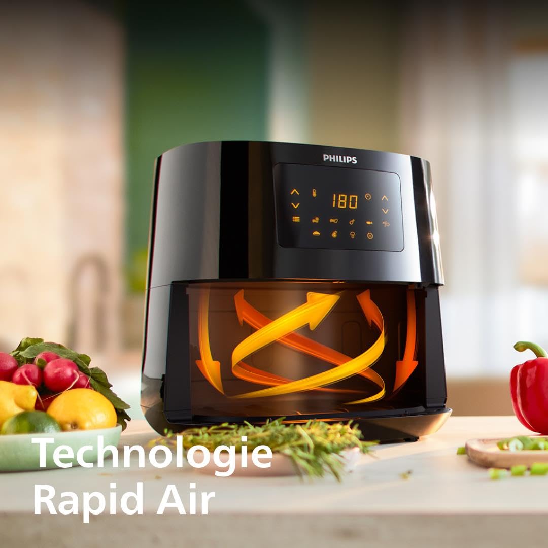 Philips Essential Airfryer XL - 6.2L, Fritteuse ohne Öl, Rapid Air Heißlufttechnologie, Touchscreen, HomeID App mit Rezepten (HD9270/90R1) (Generalüberholt)