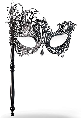 Máscara de mascarada para mujer, máscara de metal con palo de sujeción, Mardi Gras, carnaval, Halloween, Año Nuevo, baile de graduación
