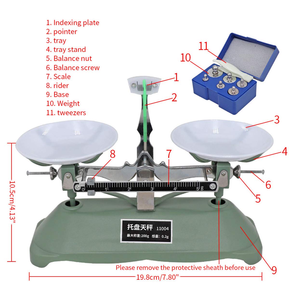 200g Mechanische Waage, Paletten Waage mit 5 g 10 g 20 g 50 g 100g Laborkalibriergewicht