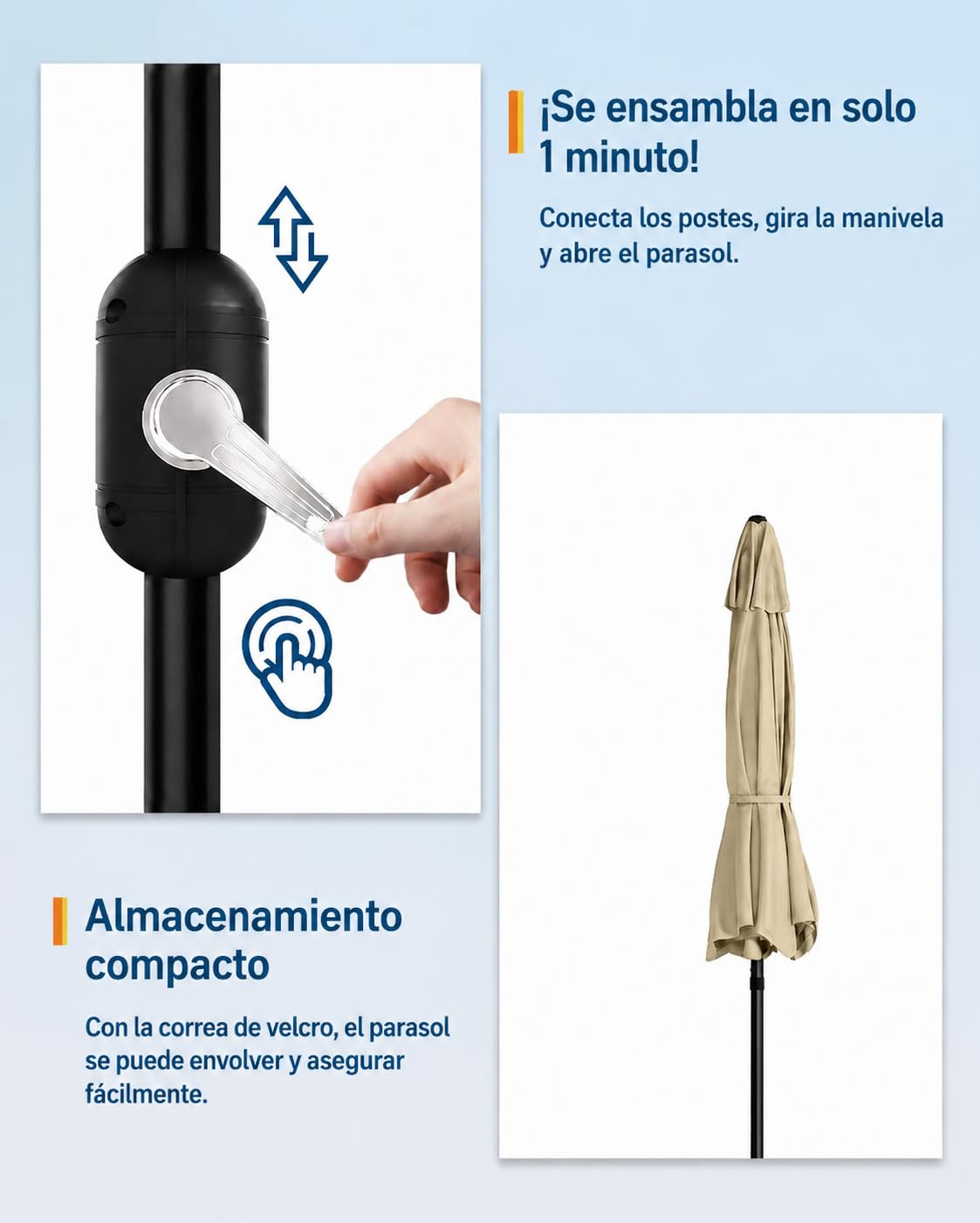 Sombrilla De Jardín LED Solar De 10 Pies, Protección Contra Los Rayos UV, Resistente a La Lluvia y Al Viento, Ideal Para Terrazas, Jardines, Balcones, Piscinas y Patios Beige