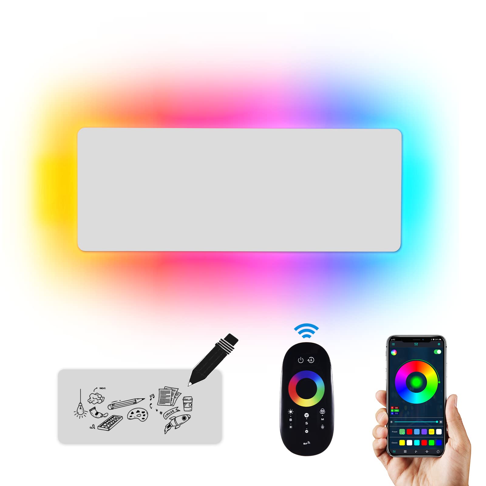 Modern Wall Sconce,9W Smart LED Backlight Wall Lamp Remote APP Control,Dimmable RGB Wall-Mounted Lig