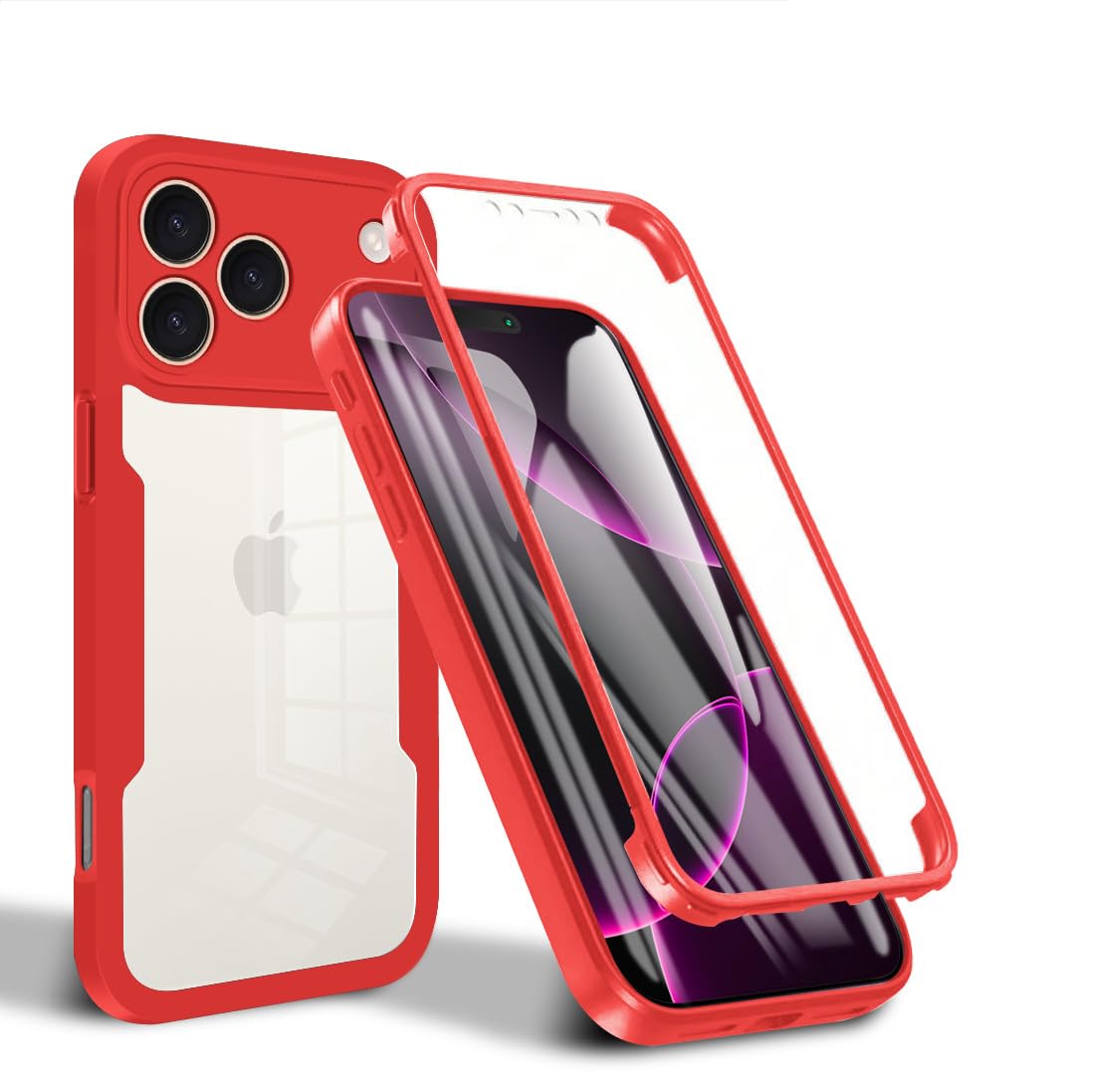 Coque iPhone 17 Pro Max rouge transparente rigide protégeant l'écran et l'arrière des chutes - 8