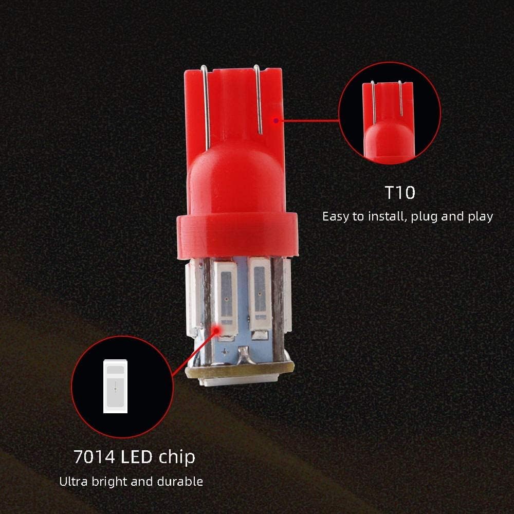 Red T10 194 168 921 W5W LED Interior Lights Bulb Car Replacement Lights Truck License Plate Front Rear Sidemarker Light Dome Map LED Bulbs 12V DC 10-Pack