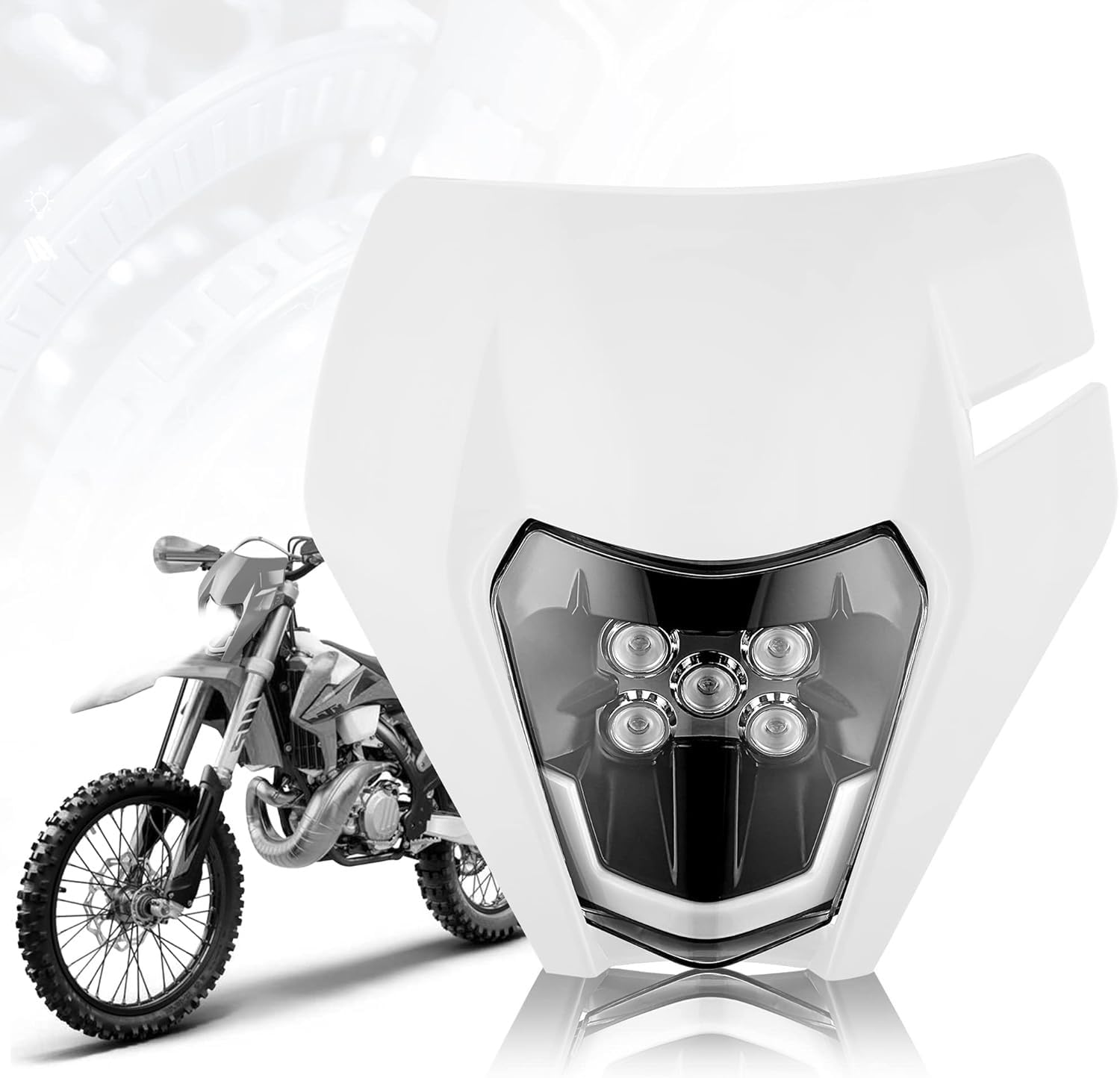 Generico LED Faro Anteriore Universale Motocross Mascherina Moto con Faro V-Face Universale Cross Enduro Supermoto Bianco