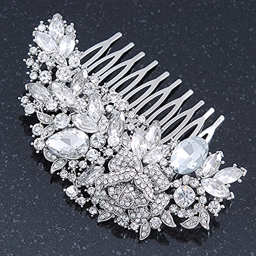 Rhodium Plated Crystal Floral Hair Comb 12cm Bridal Prom Party Amazon.com : Casdre Flower Bride Wedding Hair Comb Gold Leaf  main image 2