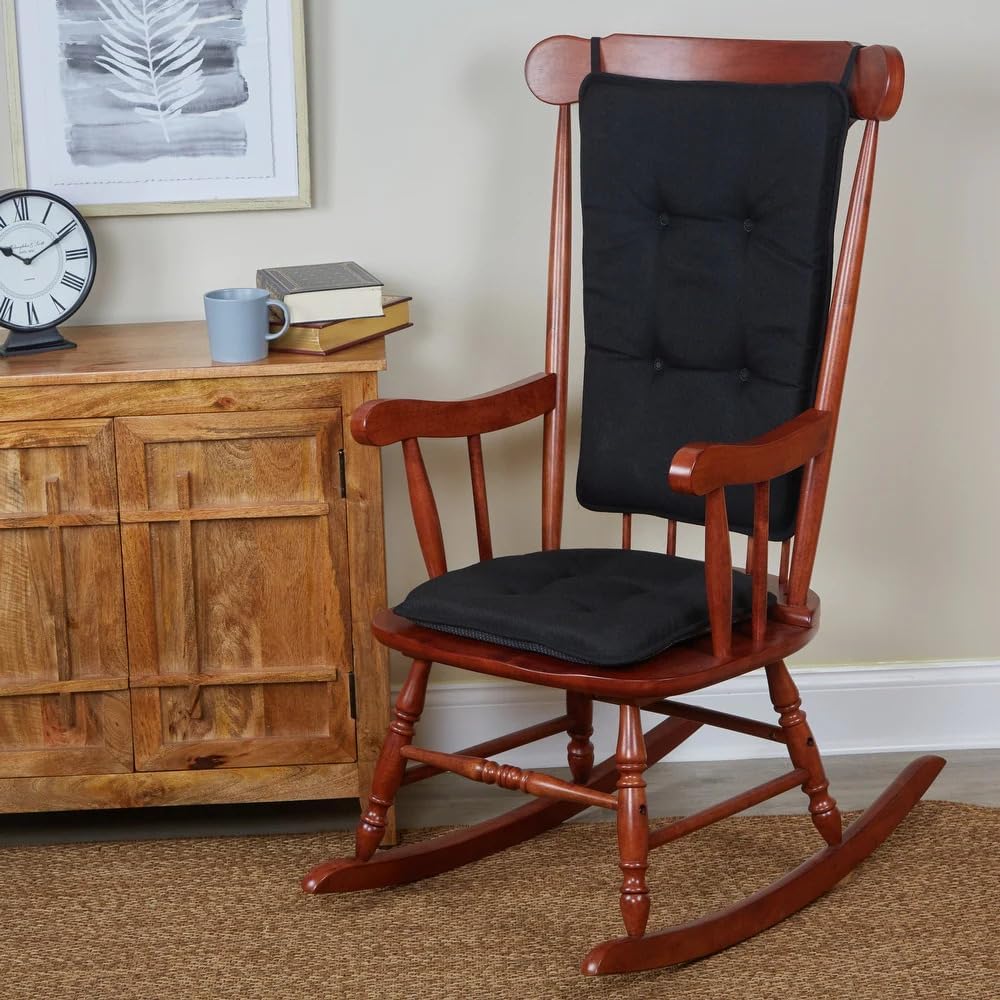 klear vu embrace rocking chair cushions for living room, nursery, or home office, tufted and non-slip pads, 2 piece set, seat 16"x15" and seat back 24"x17", black black 2 piece set
