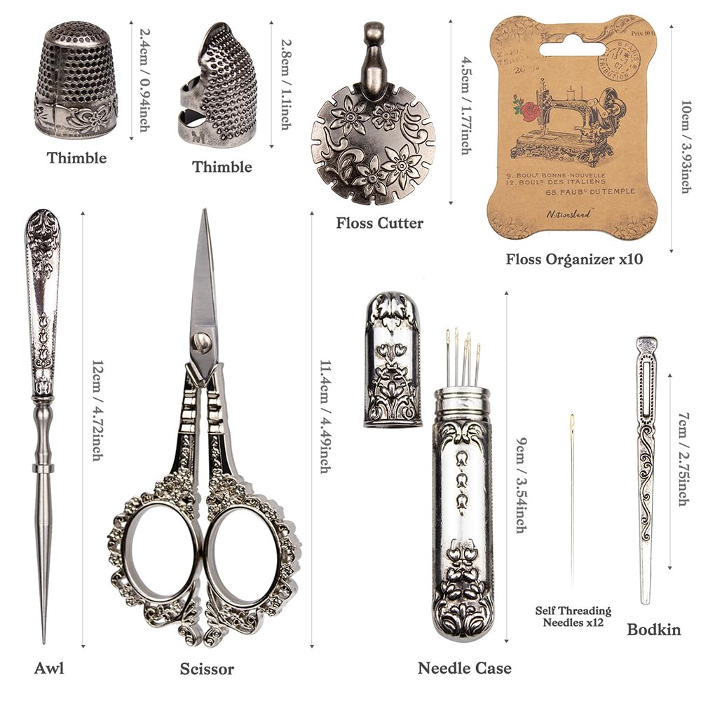 Juego de Tijeras para Bordar Plateadas, Herramientas de Costura de Acero Inoxidable de Alta Gama, dedal, punzón, Caja de Agujas para Coser, Manualidades, Costura