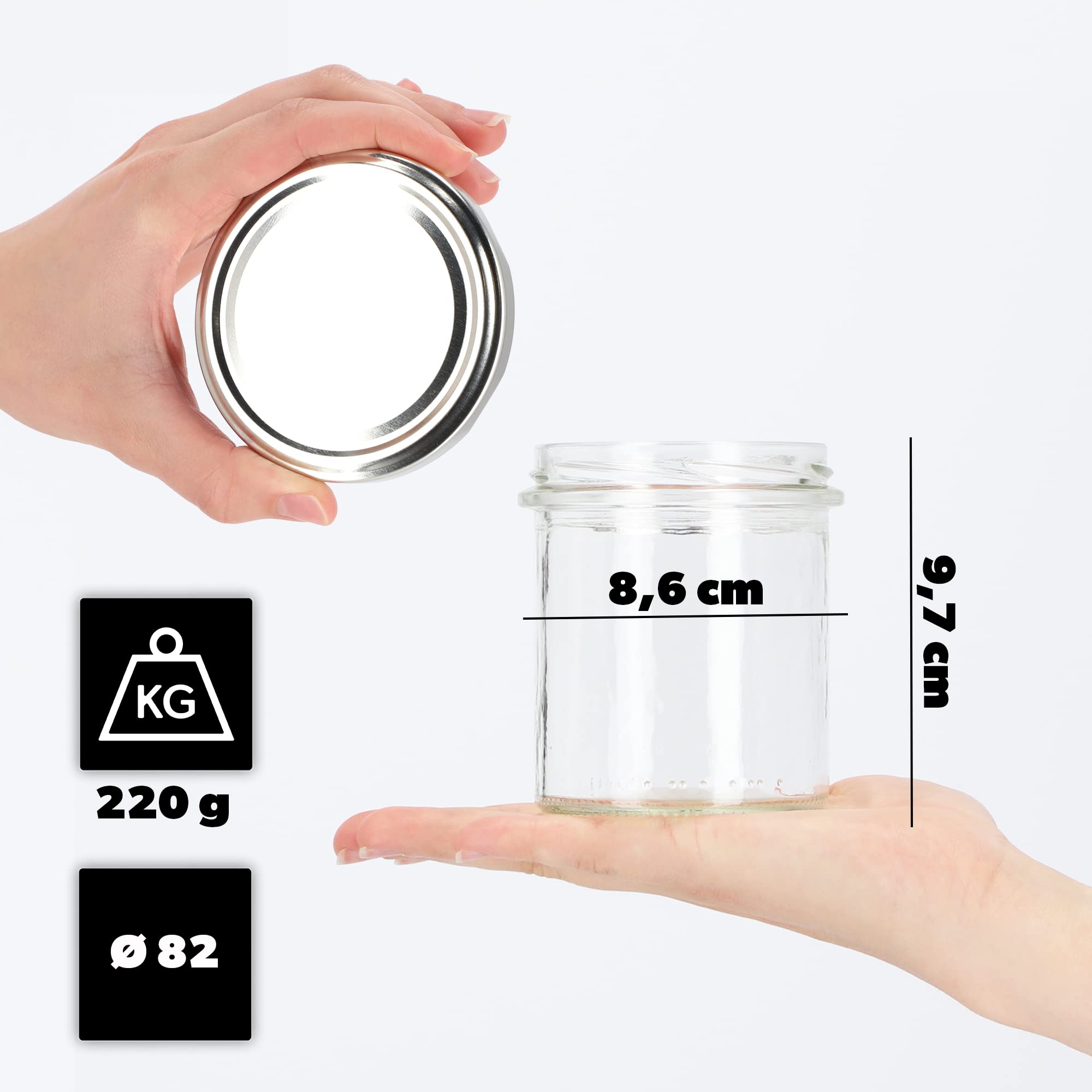 KADAX Lot de 100 bocaux en verre 350ml Ø82 à pois rouges – Couvercle Twist-Off hermétique TO82 – Pour confitures, conserves, cornichons, miel & fermentation