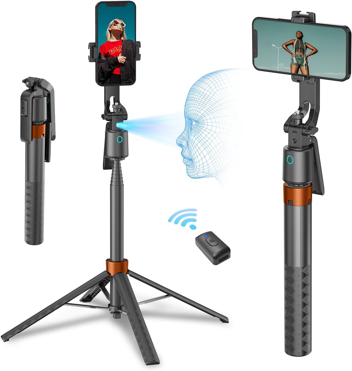 Face Tracking Tripod for iPhone,70" Tall Travel Phone Tripod Stand with Light,Remote and Gesture Control,Selfie Stick for Video Recording&TikTok Live Streaming&Content Creator