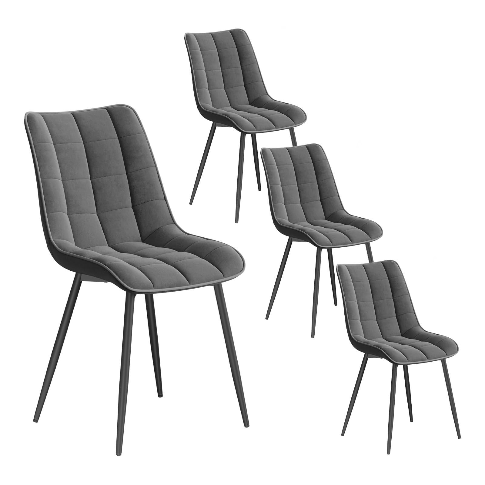 WOLTU Dining Chairs Set of 4 pcs Kitchen Counter Chairs Lounge Leisure Living Room Corner Chairs Dark Grey Velvet Reception Chairs with Backrest and Padded Seat