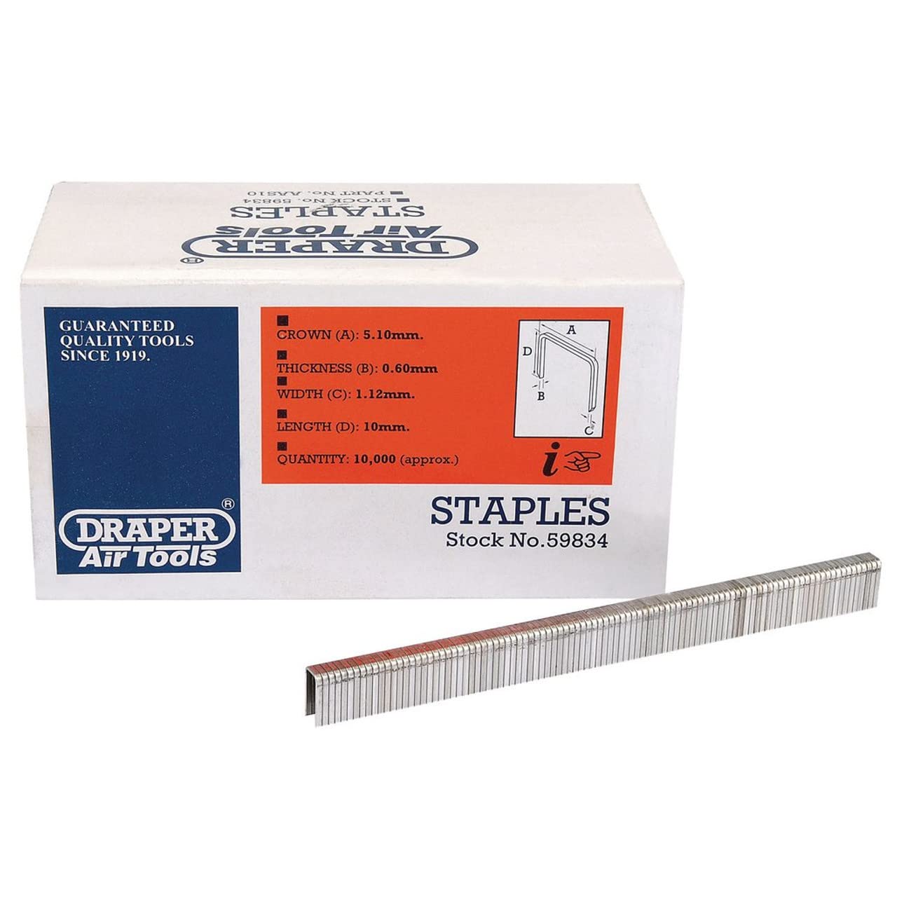 Draper 59834 Staple, 10mm, Pack of 10000 , Blue