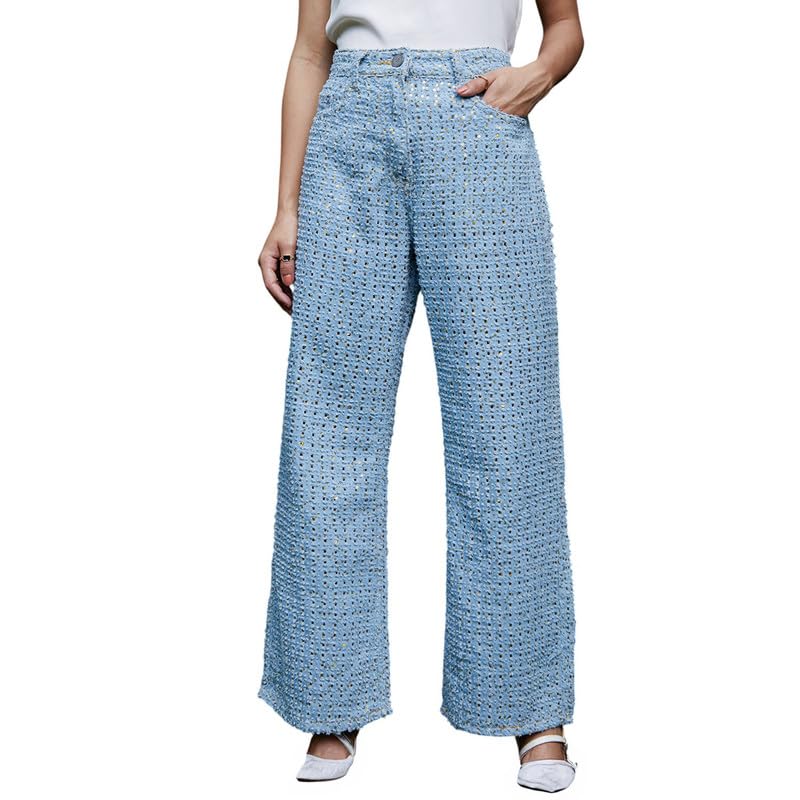 Campus Sutra Women's Denim Jeans for Casual Wear | | Straight Fit | Button Closure | Denim Jeans Crafted with Comfort Fit for Everyday Wear in blue
