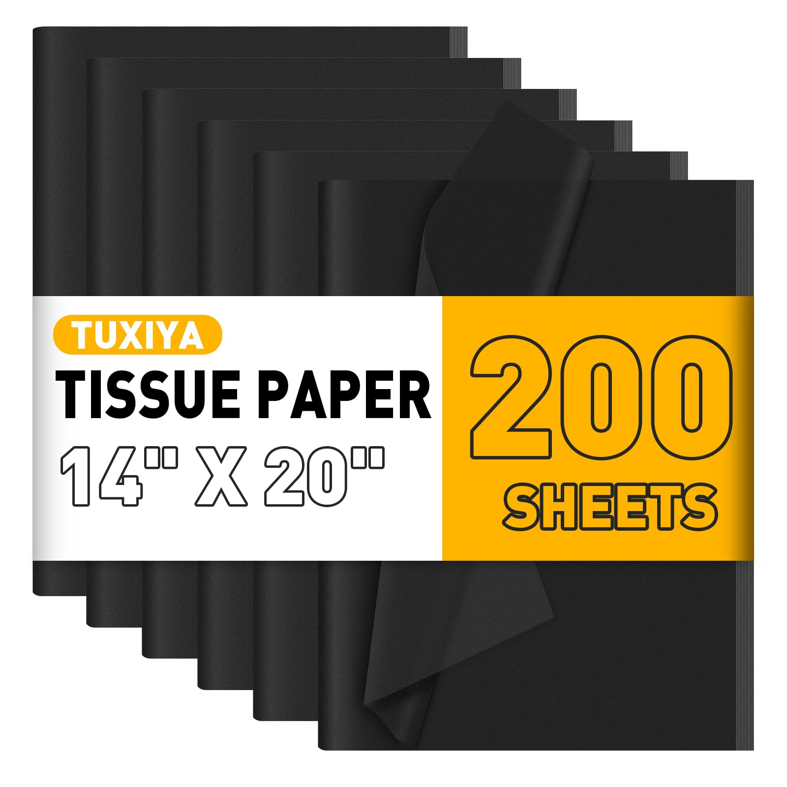 TUXIYA 200 PCS Black Tissue Paper Bulk,14"X20" Tissue Paper for Gift Bags