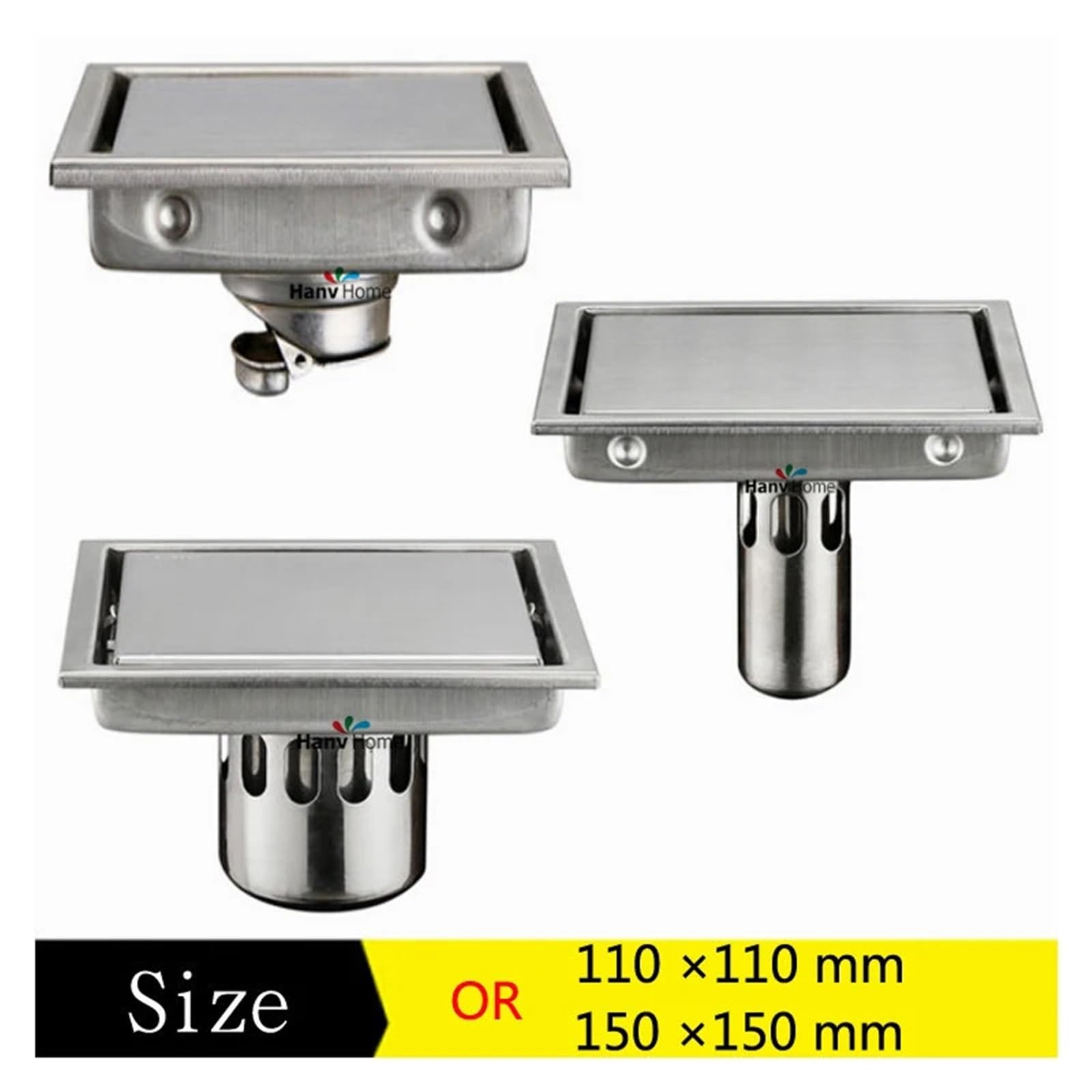 Desague Ducha 110MM y 150MM 304 Drenaje de Piso Acero Inoxidable Inserto azulejo Rejillas residuos cuadradas Ducha baño