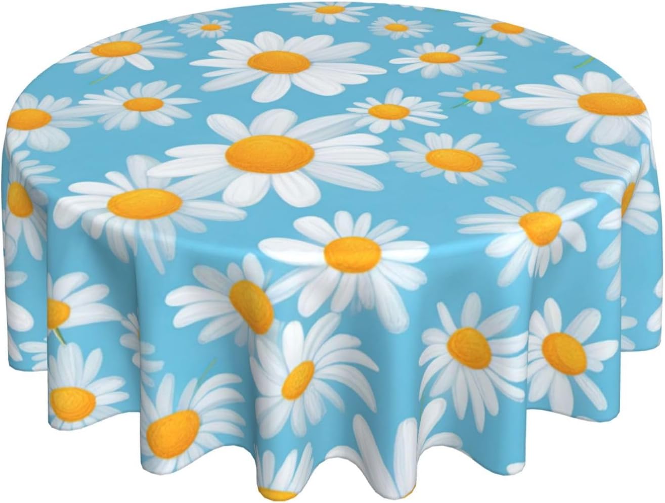 White Daisy in Light Blue Background Print Wrinkle Free Dining Table Cover for Birthday Party Farmhouse Tablecloths Up to 60 x 60 Inches