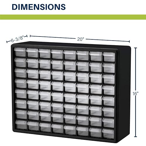 Miniatura 116 de Akro-Mils 10164 64 Piezas de plástico de equipo de almacenamiento y Gabinete cajón, 20 x 16 x 6-1/2 pulgadas, color negro