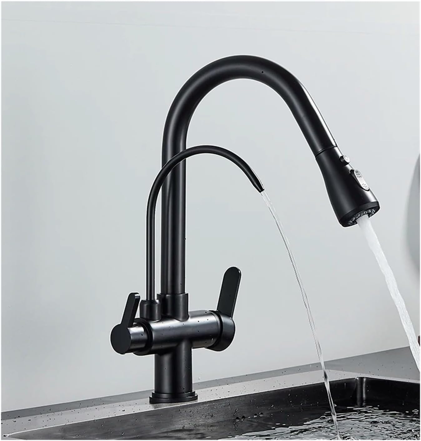 BHFPFZA Matte Black Intelligent Touch Kitchen Faucet 3Way Brass Sink Mixer with PullOut Nozzle Modern Kitchen Water Tap for Easy Cleaning & Convenience