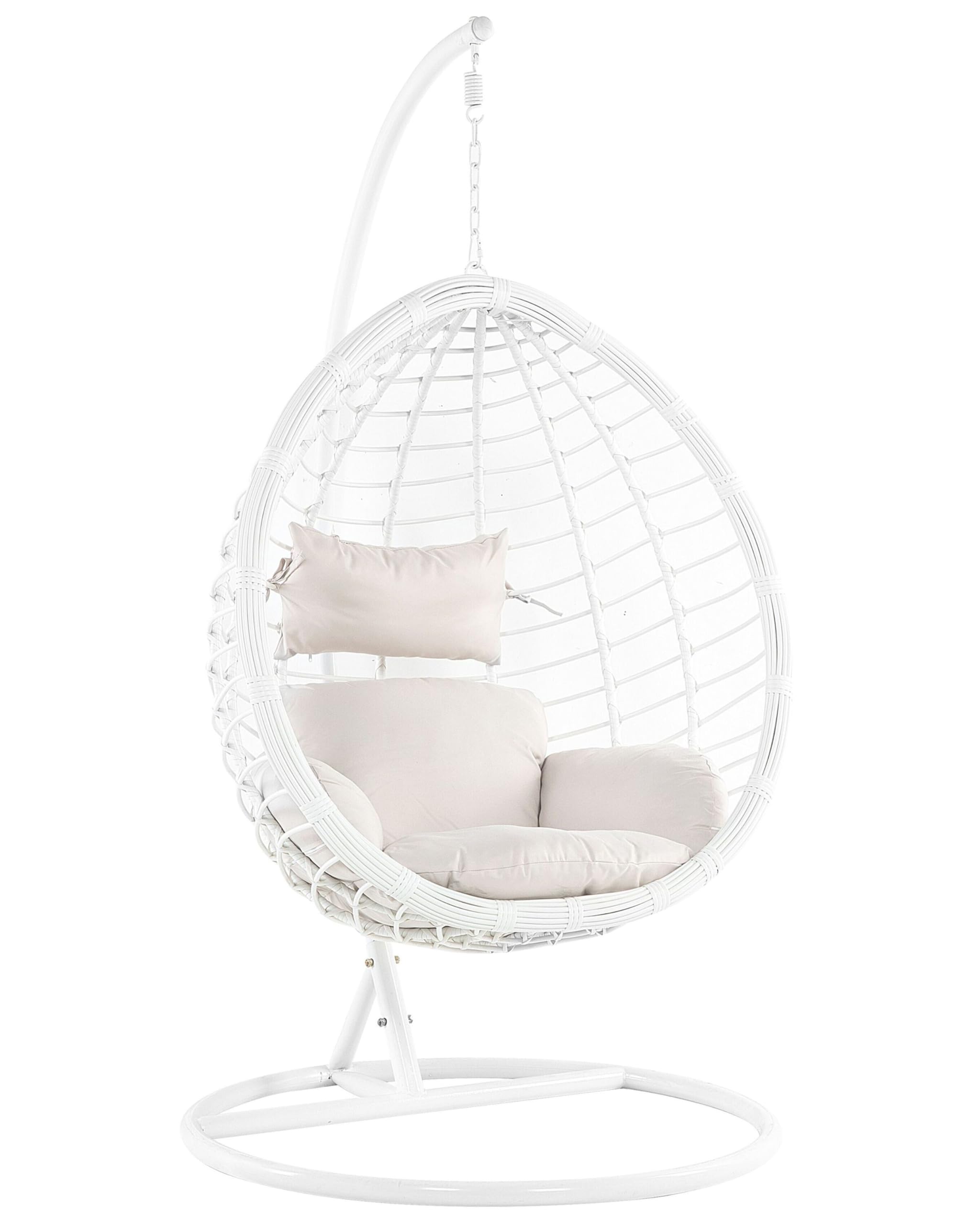 Silla Colgante de ratán sintético Columpio Blanco Forma de Huevo Mimbre rústico Boho Fano
